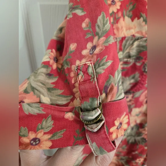 Lauren Ralph Lauren Red And Pink Floral Linen Casual Button Front Shirt Size 2X - Picture 3 of 6